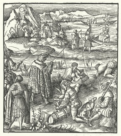 Maximilian osztrák főherceg halászat (metszet) alkotó: Hans (after) Burgkmair