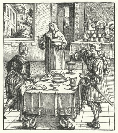 Maximilian osztrák főherceg a konyhaművészetet tanulja (metszet) alkotó: Hans (after) Burgkmair
