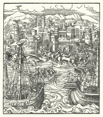 III. Frigyes, Szent Római császár érkezik Rómába menyasszonyával, Eleonóra portugál hercegnővel. alkotó: Hans (after) Burgkmair