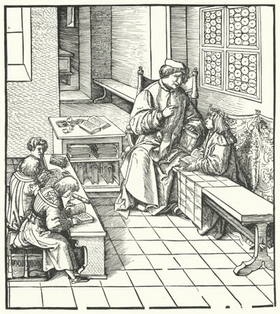 Maximilian utasítások fogadása (metszet) alkotó: Hans (after) Burgkmair