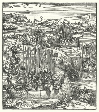 Maximilian I. Szent-római császár flottájával La Speziában, Olaszországban alkotó: Hans (after) Burgkmair