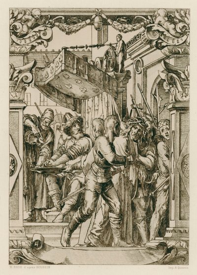 Jézus Krisztus, Pilátus kezet mos (metszet) alkotó: Hans (after) Holbein the Younger