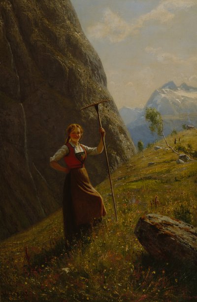 Tejészlány gereblyével (olaj, vászon) alkotó: Hans Andreas Dahl