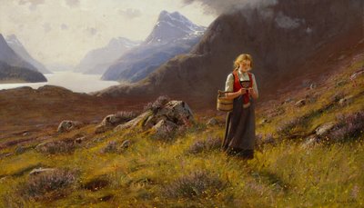 Knitting Dairymaid (olaj, vászon) alkotó: Hans Andreas Dahl