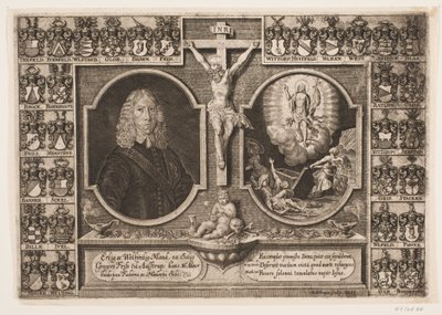 Gregers Friis Ålstrupnak, valamint Krisztus a kereszten és Krisztus feltámadása. Pajzsokkal körülvéve alkotó: Hans Andreas Greys