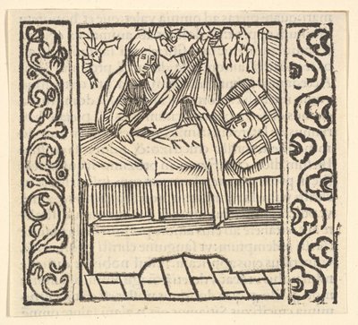 A halottak gondozása, illusztráció a Speculum Passionisból, 1507, 1507. alkotó: Hans Baldung