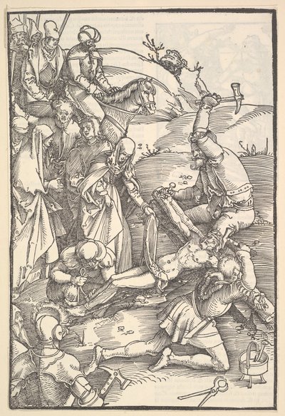 A keresztre szegezett Krisztus, verso: Christ Nailed to the Cross, a Speculum Passionis Dom...-ból, 1507. alkotó: Hans Baldung