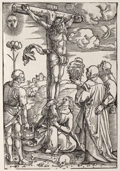 Krisztus a kereszten Máriával, Szent Jánossal, Mária Magdolnával és Szent Istvánnal, 1505. alkotó: Hans Baldung