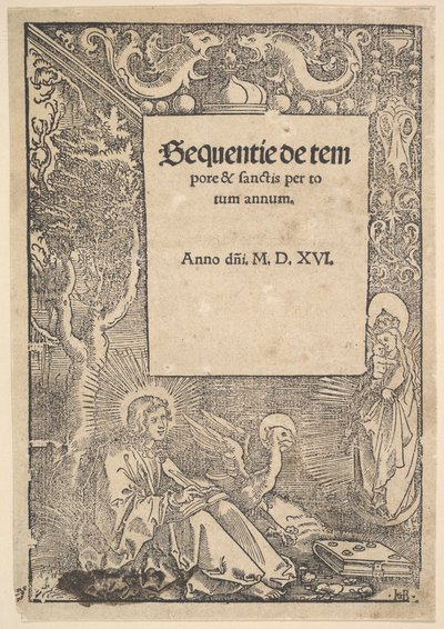 Szent János evangélista Patmoszon, címlap a Hymni de tempore et de sanctisból, 1516 alkotó: Hans Baldung