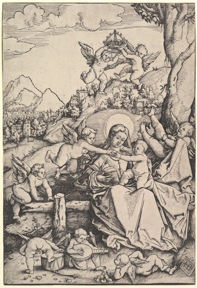 A Szűz és a Gyermek nyolc angyallal egy tájban, 1511. alkotó: Hans Baldung