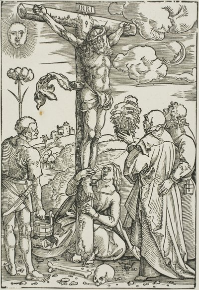 Krisztus a kereszten Máriával, Jánossal, Magdalénával és Istvánnal. alkotó: Hans Baldung Grien