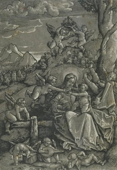 Madonna gyermekkel és angyalokkal egy tájban alkotó: Hans Baldung Grien