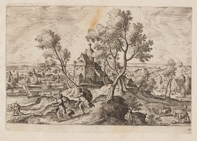 14. tábla, az Ó- és Újszövetségből és Ovidius Metamorfózisaiból származó tájképek jelenetekkel alkotó: Hans Bol