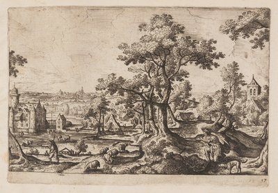 17. tábla, az Ó- és Újszövetségből és Ovidius Metamorfózisaiból származó tájképek jelenetekkel alkotó: Hans Bol
