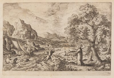 22. tábla, az Ó- és Újszövetségből és Ovidius Metamorfózisaiból származó tájképek jelenetekkel alkotó: Hans Bol