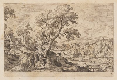 Tábla 23, az Ó- és Újszövetségből és Ovidius Metamorfózisaiból származó tájképek jelenetekkel. alkotó: Hans Bol