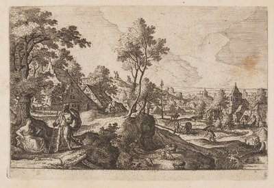 Tábla 6, az Ó- és Újszövetségből és Ovidius Metamorfózisaiból származó tájképek jelenetekkel. alkotó: Hans Bol
