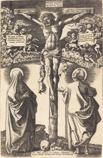 Krisztus a kereszten a Szűzanyával és Szent Jánossal alkotó: Hans Brosamer