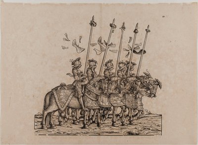 I. Maximilián császár diadala: Ötvenegyedik tábla, a verseny résztvevői (lovagi torna vagy könnyű verseny) alkotó: Hans Burgkmair