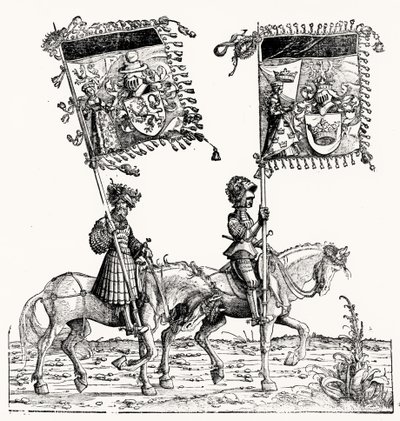 Két lovas lovag, Maximilians diadalmenetéből, 1516-1818 alkotó: Hans Burgkmair