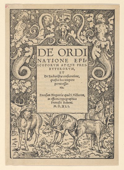 Címszegély, három szarvas és egy hind, 16. század eleje. alkotó: Hans Cranach