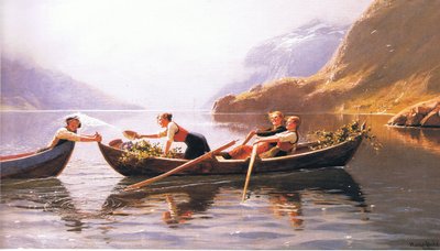 Hancúrozás a tavon, folyóiratból vagy könyvből ismeretlen forrásból alkotó: Hans Dahl