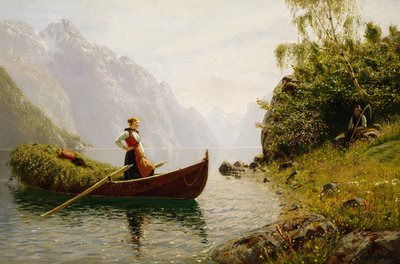 Nő és férfi a fjord tájban alkotó: Hans Dahl