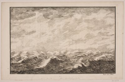 Hajók viharos tengeren. Illusztráció Fontenay számára, "Söe-Evolution"; Koppenhága 1743 alkotó: Hans Henrich Christian Ulrich