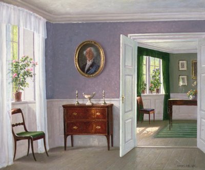 Napfényes belső tér (olaj, vászon) alkotó: Hans Hilsoe