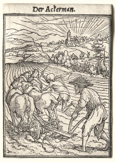 Haláltánc: A szántó. alkotó: Hans Holbein