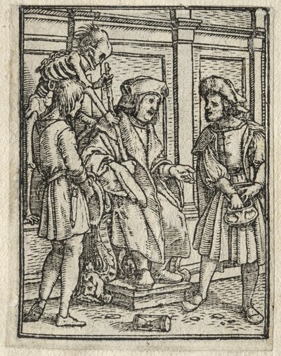 A haláltánc: A kánon vagy prebendár, a bíró. alkotó: Hans Holbein