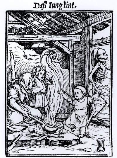 Gyerekhalál, a „Haláltánc” sorozatból, Hans Lutzelburger metszete, 1526-1528 körül alkotó: Hans Holbein der Jüngere