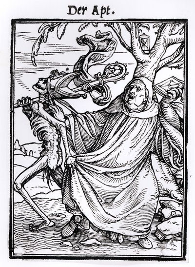 A Halál és az apát a "Haláltánc"-ból, Hans Lutzelburger metszete, 1538 körül alkotó: Hans Holbein der Jüngere