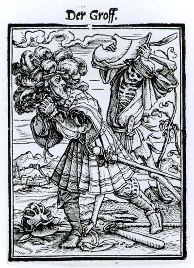 Halál és a gróf, a "Haláltánc"-ból, Hans Lutzelburger metszete, 1538 körül alkotó: Hans Holbein der Jüngere