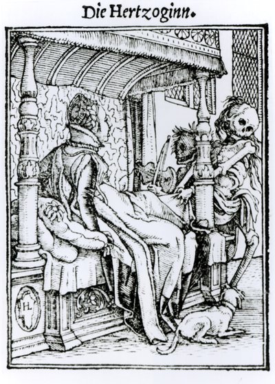 Halál és a hölgy, a "Haláltánc"-ból, Hans Lutzelburger metszete, 1538 körül alkotó: Hans Holbein der Jüngere