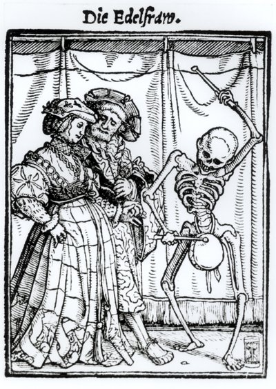 A Halál és a nemesasszony a „Haláltánc”-ból, Hans Lutzelburger metszete, 1538 körül alkotó: Hans Holbein der Jüngere