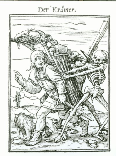 A Halál és a Pedlar a „Haláltánc”-ból, Hans Luutzelburger metszete, 1538 körül alkotó: Hans Holbein der Jüngere