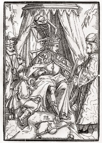 A halál jön a császárért, Georg Scharffenberg metszete a „Der Todten Tanz”-ból, Bázel, 1843 alkotó: Hans Holbein der Jüngere