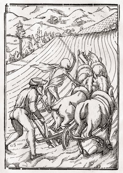 A földművesért vagy férjért a halál jön, Georg Scharffenberg metszete a „Der Todten Tanz” című művéből, Bázel, 1843 alkotó: Hans Holbein der Jüngere