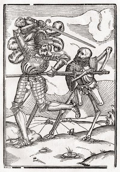 A halál jön a lovaghoz vagy grófhoz, a „Der Todten Tanz”-ból, Bázel, 1843 alkotó: Hans Holbein der Jüngere