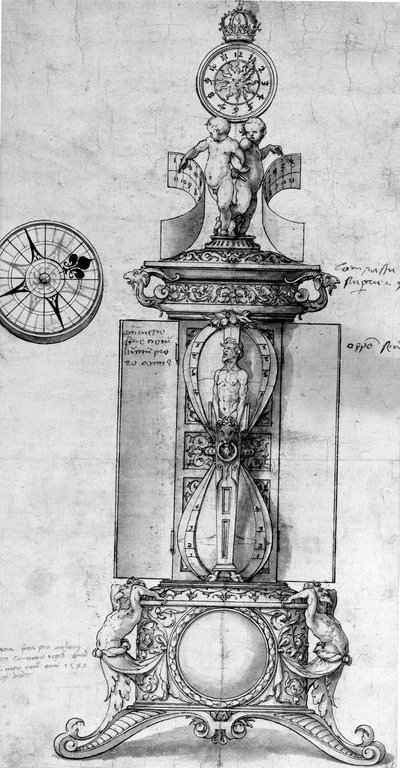 Tervezés egy órasóhoz, 1543 körül (toll és tinta, valamint mosás) alkotó: Hans Holbein der Jüngere