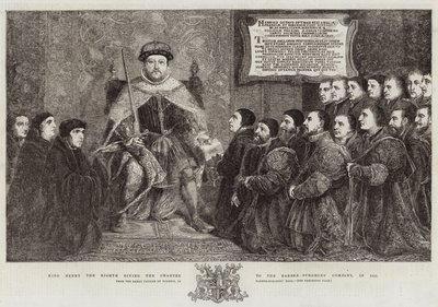 Nyolcadik Henrik király oklevelet adott a Borbély-Sebészek Társaságának, 1541-ben alkotó: Hans Holbein der Jüngere