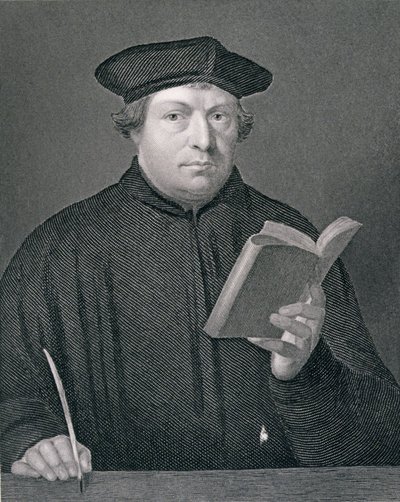 Luther Márton (1483-1546), W. Holl metszete, a "World Religion" című kötetből, kiadó: A. Fullarton és Co. alkotó: Hans Holbein der Jüngere