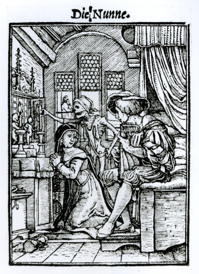 Az apáca, a „Haláltánc”-ból, Hans Lutzelburger metszetében, 1538 körül alkotó: Hans Holbein der Jüngere