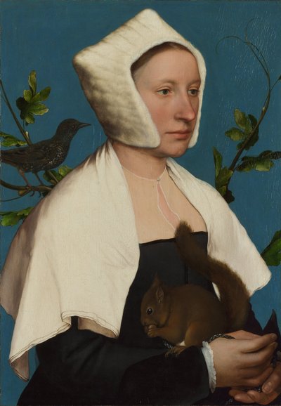 Egy hölgy egy mókussal és egy seregélyjel (Anne Lovell)  alkotó: Hans Holbein the Younger
