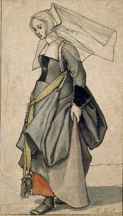 Fiatal angol nő alakja korabeli ruhában, 1532-1543 alkotó: Hans Holbein der Jüngere