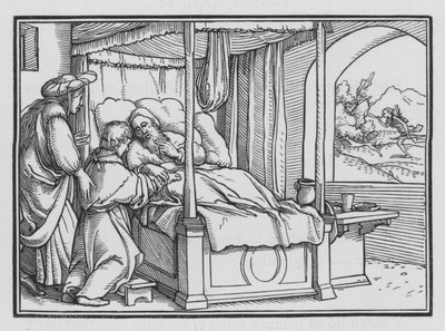 Jákób megtéveszti atyját, és elnyeri az áldást, 1Mózes XXVII, 21. alkotó: Hans Holbein der Jüngere