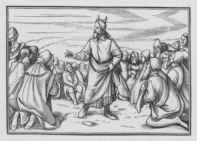 Mózes előadja Izrael pusztán való áthaladásának történetét, 5Mózes I., 3. alkotó: Hans Holbein der Jüngere