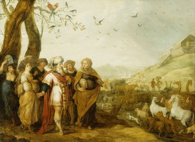 Noé és családja a bárkába való beszállás előtt, alkotó: Hans III Jordaens