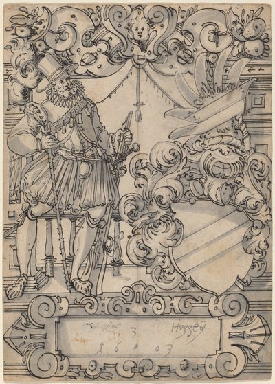 Adományozó címerrel (pajzstárs és ferde rúd heraldikai pajzs) alkotó: Hans Jegli II